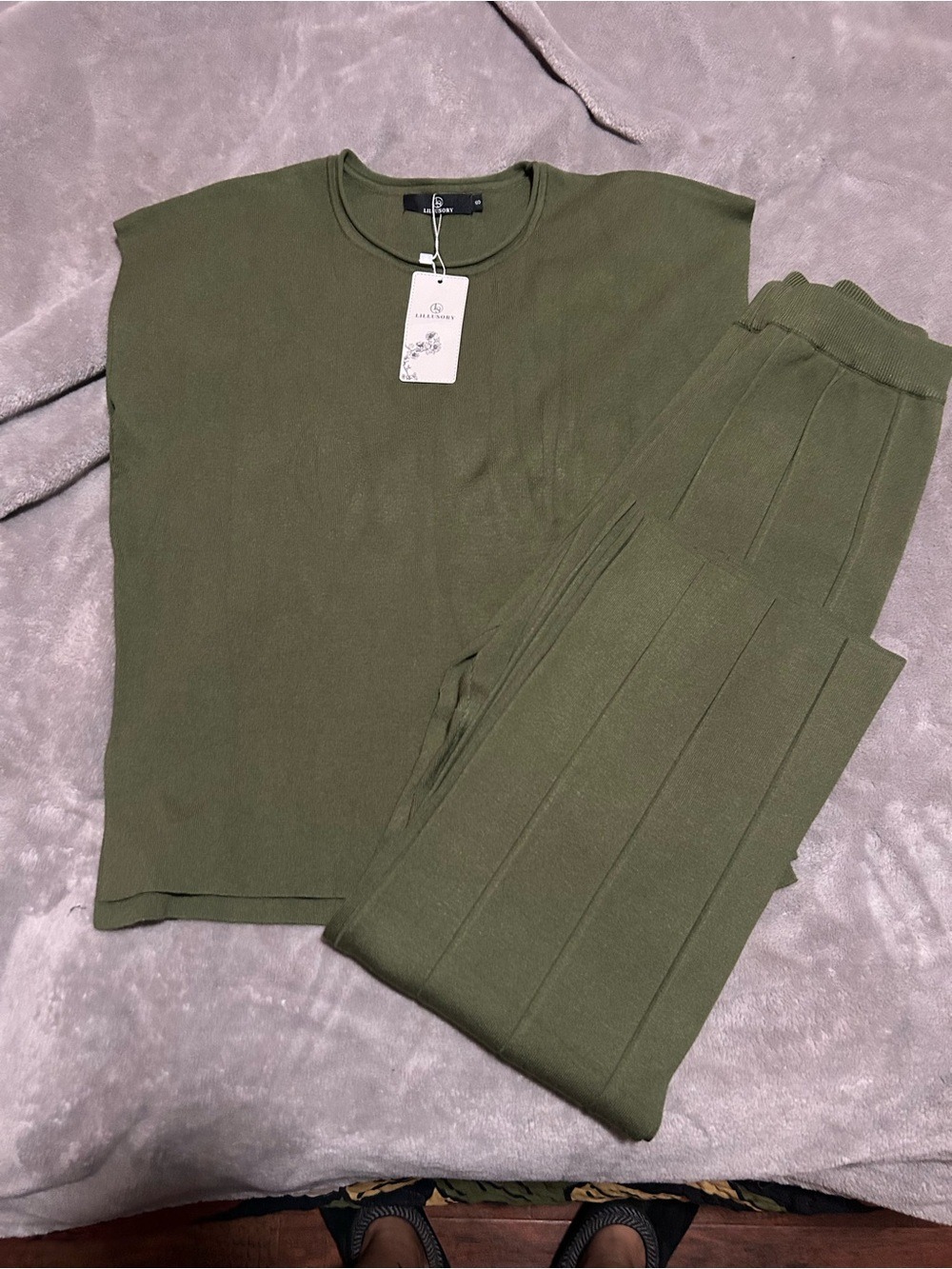 Olive Green Knit Pants & Top Set